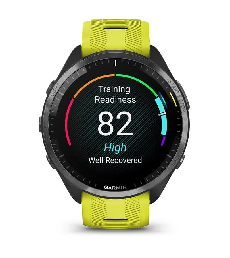 Garmin Forerunner showing a Training Readiness score of 82, rated High and Well Recovered