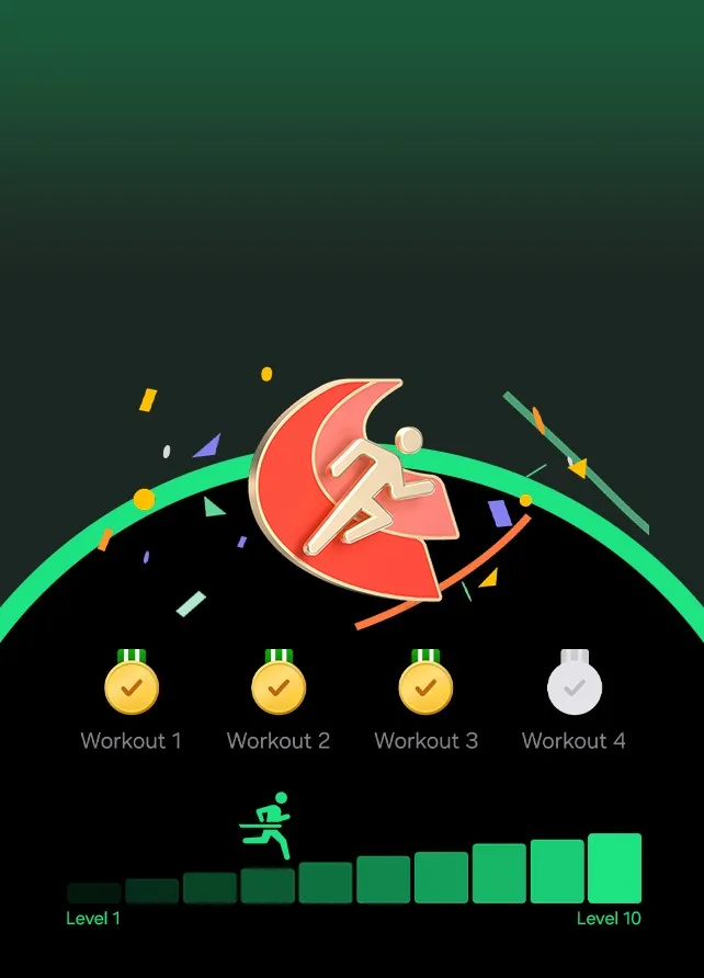 Samsung Health Running Coach screen with a runner illustration and a ladder of workout levels